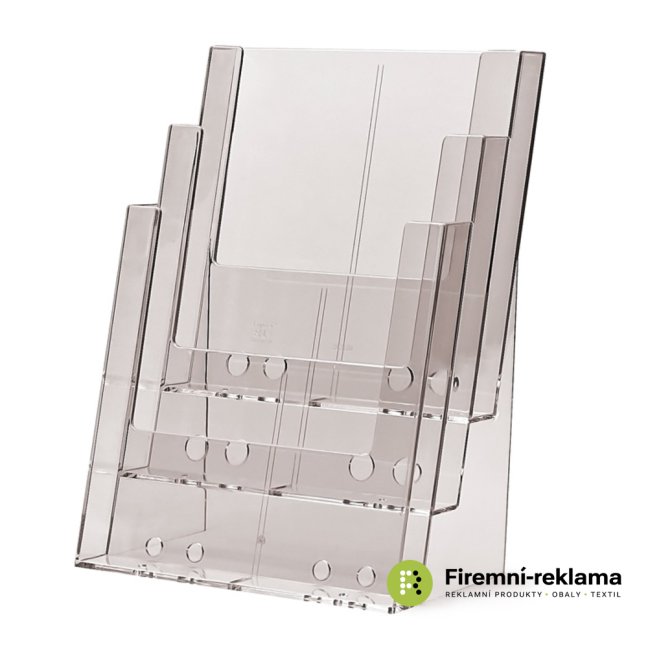Stojánek na letáky formátu A4, 2 kapsy za sebou (bez děliče) - Barva: transparent, Varianta: Taymar® Brochure Holder Counter/Wall 3x A4 Portrait, Velikost média: 3 x A4