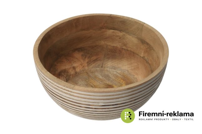 Mango wood bowl with white stripes - 24 cm