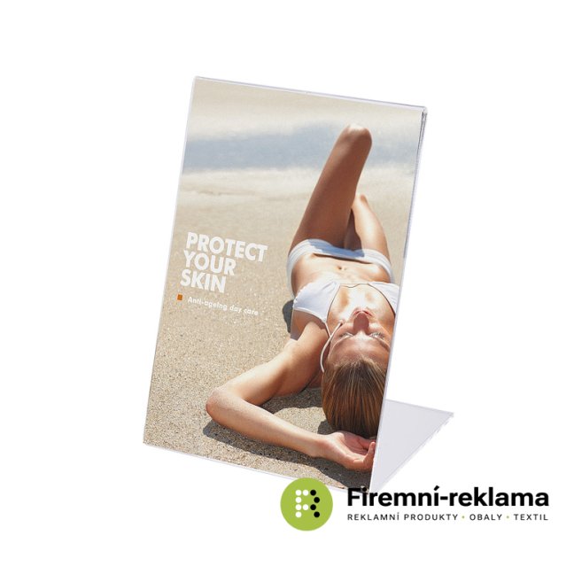 Plexi stojánek typu L na výšku - Balení: 50ks, Velikost: A4 (210 x 297 mm)