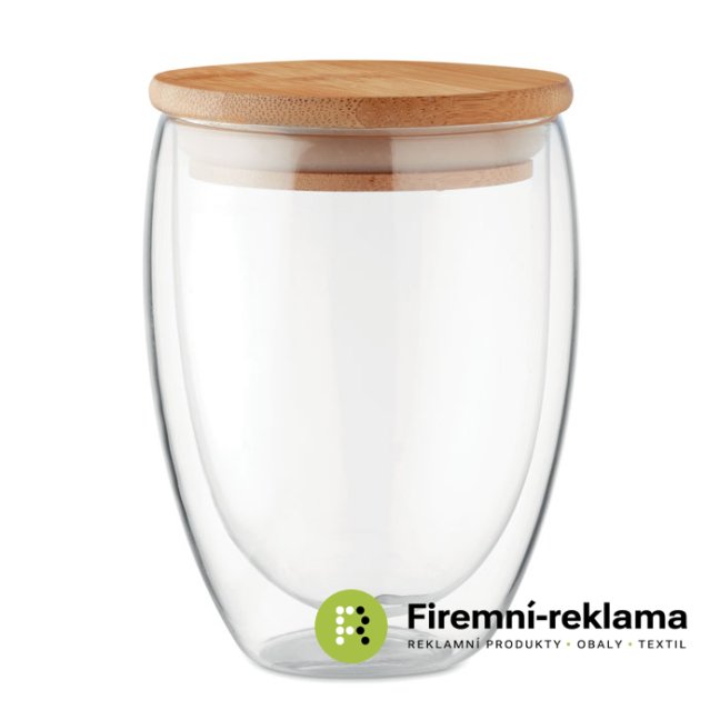 Dvoustěnná sklenice s bambusovým víkem - 350 ml