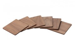 Set of 6 square walnut wood coasters