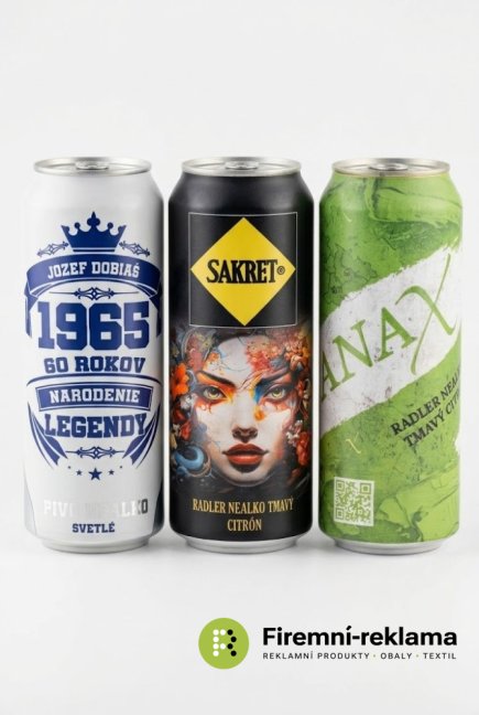Promotional non-alcoholic beer in a 0.5l cans, direct full-color printing on the can, Light draft beer, alcohol content 0.5% or Dark Lemon Radler, alcohol content 0.0%, ideal for trade fairs, corporate events, festivals, promotions and as an original gift for clients and business partners.