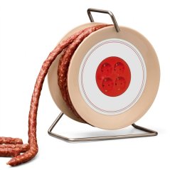 Spicy sausage snack on a mini cable reel