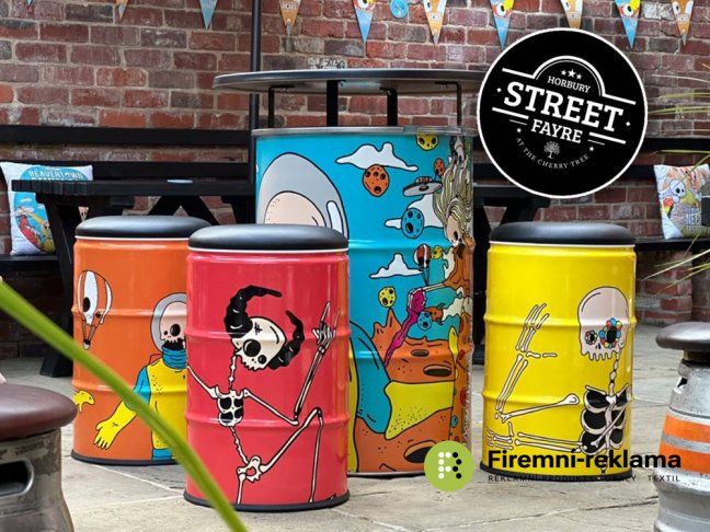 Barrel Table Specials and Seat Barrels with custom print