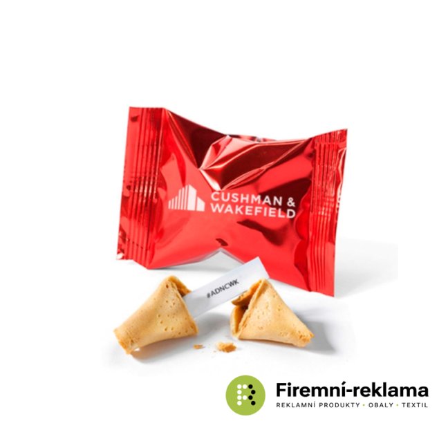 Promotional fortune cookies with personalised message and packaging