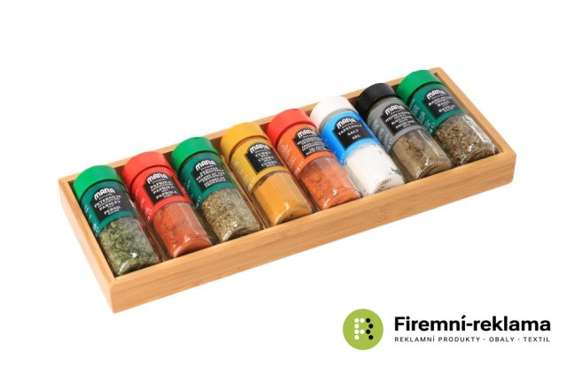 Bamboo organizer with 8 basic spices