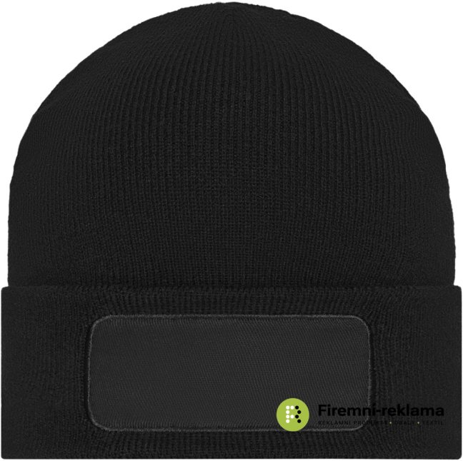 Knitted Beanie with Patch - Colour: black, Size: one size