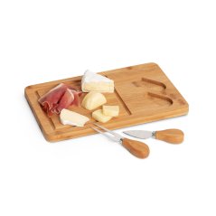 Bamboo cheese board with 2 knives