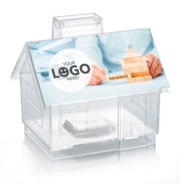 Transparent money box Sweet Home with custom print on the roof