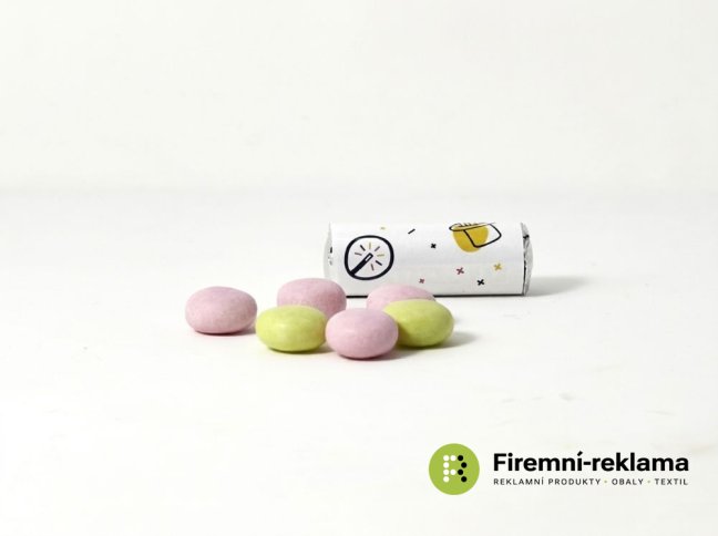 MENTOS Mini Roll s vlastním potiskem, malá rulička 5 ovocných bonbonů Mentos, ideální reklamní sladkost pro veletrhy, firemní akce a propagaci značky