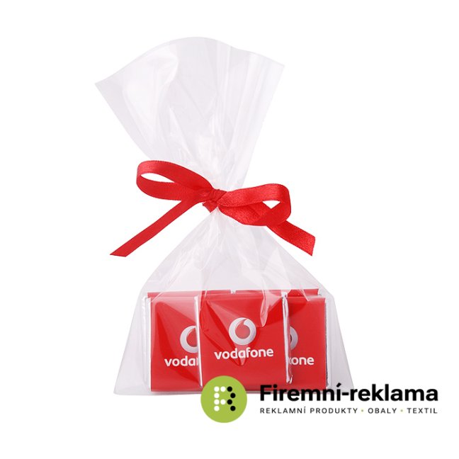 5 chocolates in a bag with a ribbon - promotional chocolates 5g (set of 25g) with custom printing, suitable as a promotional gift for business partners and clients