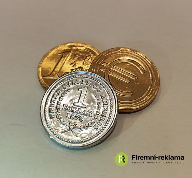 Čokoládové mince s ražbou - Balení: 2500ks, Velikost: ø34 mm
