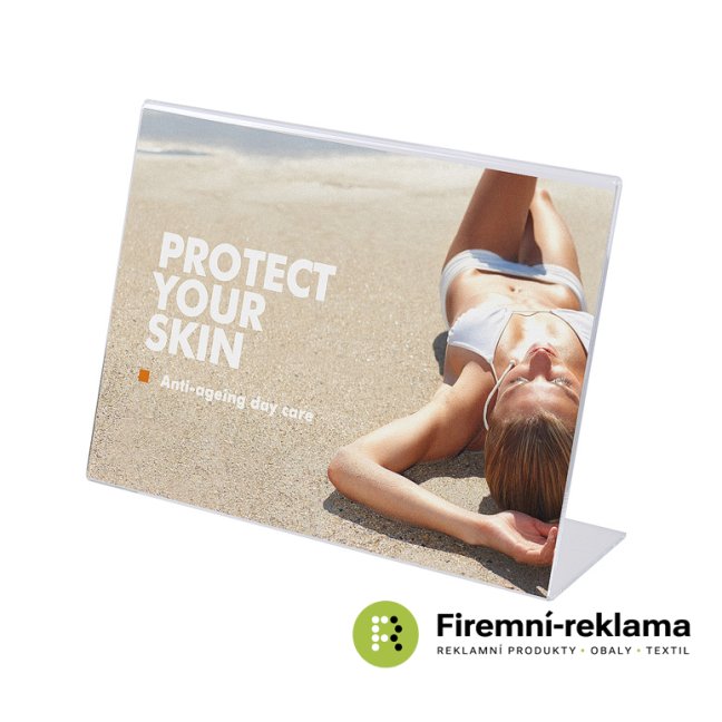 Plexi stojánek typu L na šířku - Balení: 50ks, Velikost: A4 (210 x 297 mm)