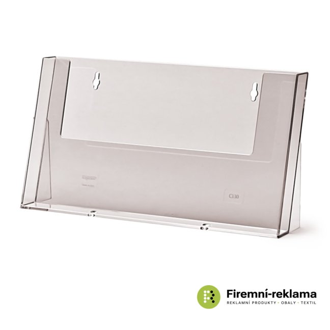 Stojánek na letáky formátu A4, 2 kapsy za sebou (bez děliče) - Barva: transparent, Varianta: Taymar® Brochure Holder Counter 1x A4 Landscape, Velikost média: A4 (210 x 297 mm)