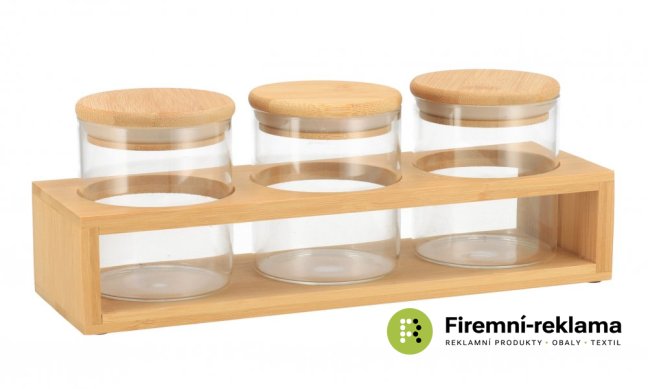 Bamboo stand with glass jars 200 ml - 3 pcs