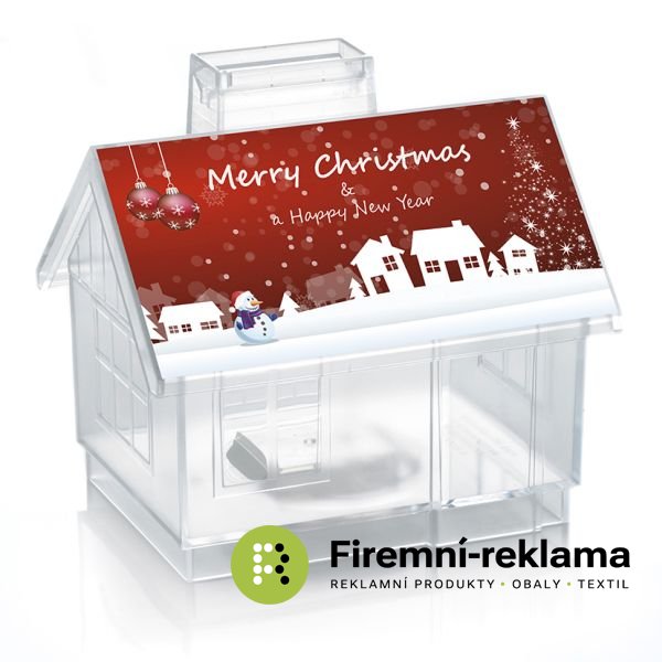 Transparent money box Sweet Home with custom print on the roof