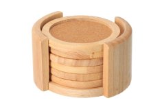 Coaster wood/cork 6 pcs in a stand