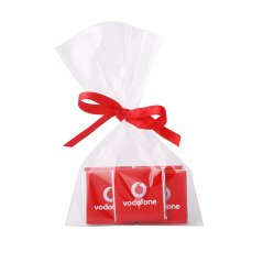 5 chocolates in a bag with a ribbon - promotional chocolates 5g (set of 25g) with custom printing, suitable as a promotional gift for business partners and clients