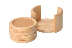 Coaster wood/cork 6 pcs in a stand
