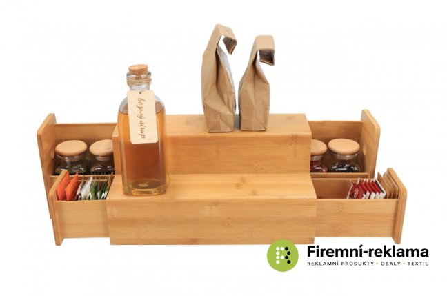 Bamboo pull-out organizer for tea and spices