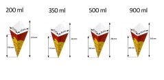 Paper cones for French fries with custom printing - volumes and dimensions
