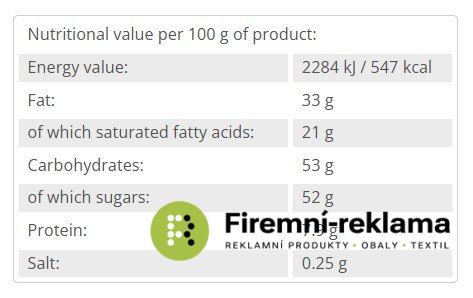 5 chocolates in a bag with a ribbon - Nutritional values