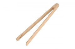 Large wooden grill tongs